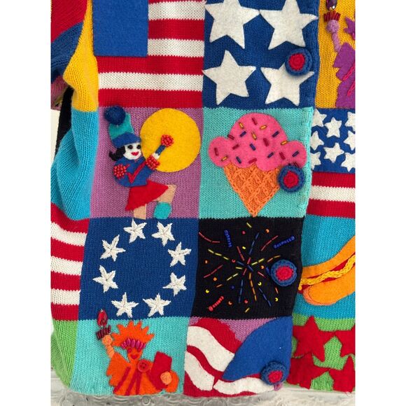 Michael Simon VTG Y2K Cardigan Colorblock Sweater 4th July Patriotic Small - Picture 2 of 6
